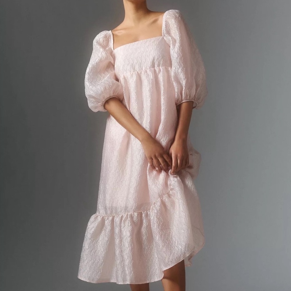 Anthropologie Puff Sleeve Jacquard Babydoll Dress